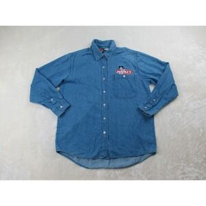 Mickey Unlimited Shirt Womens Small Blue Jerry Leigh Mickey Mouse Button Up